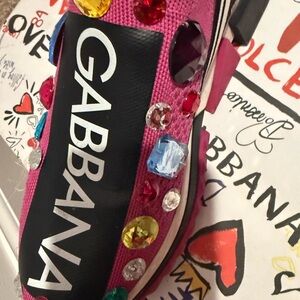 Dolce & Gabbana Pink Sneakers with Multicolor Gems